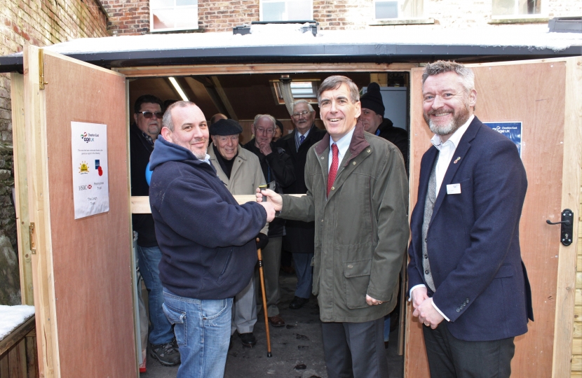 David Rutley MP opening the new Men In Sheds facility in Macclesfield