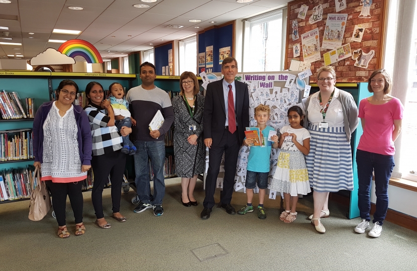 David with staff and parents and children at Macclesfield Library