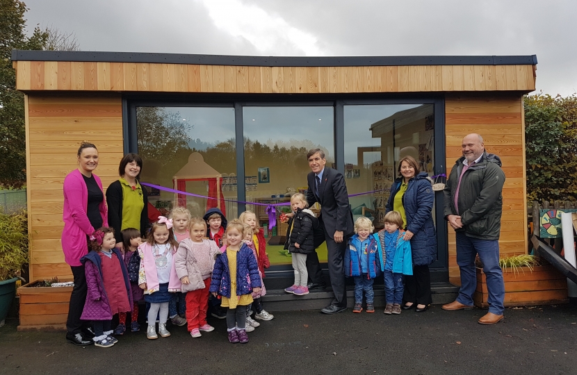 David Rutley MP with children and staff from Worth Pre-School