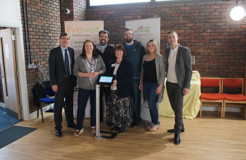 DR with, l-r, Andrea Fitton (Youth Minister), Rev Patrick Angier (Head of Ministry Team), Cllr Janet Clowes (Adult Social Care and Integration Portfolio Holder, Cheshire East Council), Lee Deeming, Laura Walmsley, and Dan Coyne (CORE Volunteer Team Members).