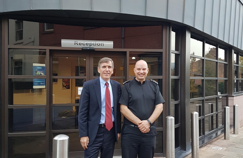 David Rutley MP with Chief Inspector Taylor outside Brunswick Street Police Station
