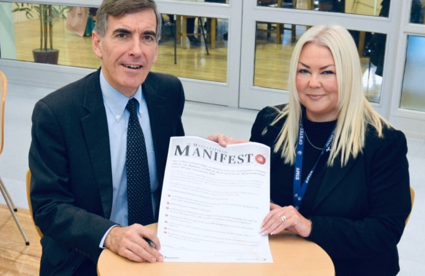 David Rutley MP with Ms Rachel Kay, Principal and Chief Executive of Macclesfield College