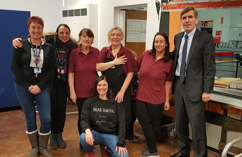 David Rutley MP with St Alban’s Catholic Primary School’s catering team