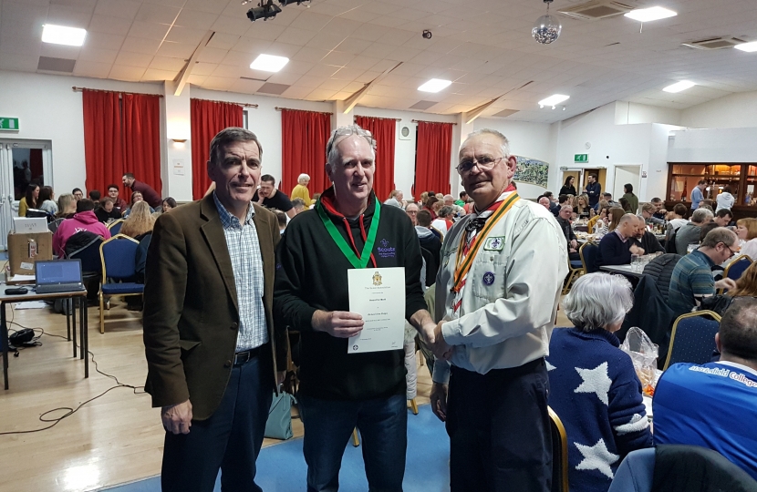 David Rutley MP with District Commissioner, Mark Eden, and Richard Hodges, Macclesfield 3rd Upton Priory Scouts Group Leader