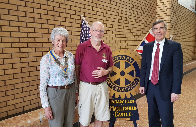 David Rutley MP with Macclesfield Castle Rotary Club’s President, Carole Murphy, and Alec Johnston from the Rotary Club