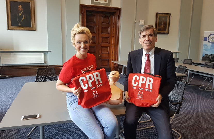 David Rutley MP with Leah Goodhind from the British Heart Foundation