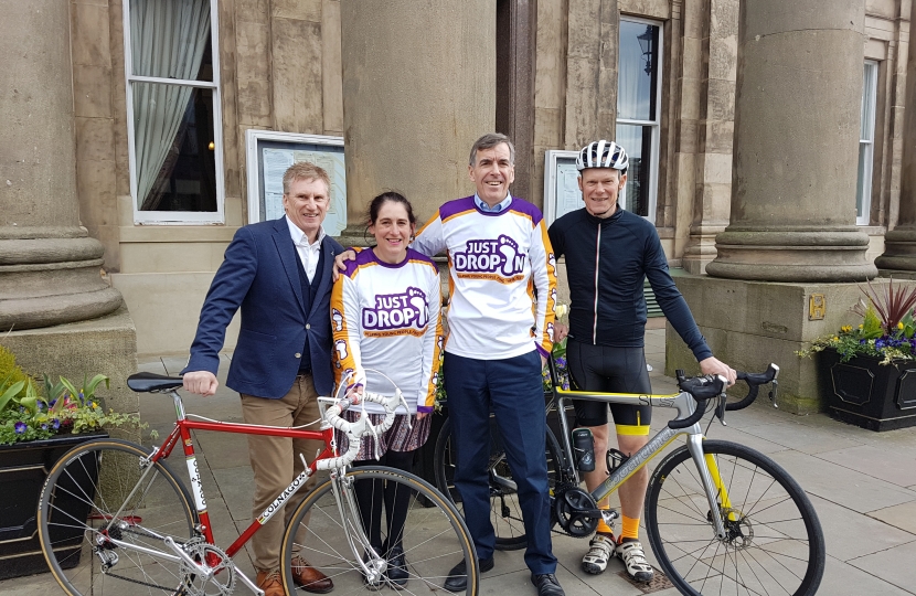 David Rutley MP with, l-r, David Johnson (event sponsor from John Douglas Menswear, Ann Wright (from Just Drop-In), and second Darren Allgood (event organiser)