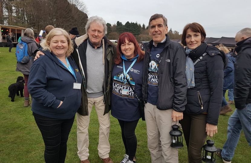 David Rutley MP with, l-r, Karyn Johnston, Hospice Director, Charlie Lawson, Hospice Patron and Claire Duncan, Hospice Governance Coordinator, and David’s wife, Rachel