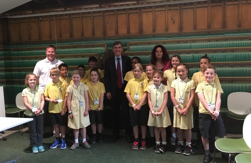 David Rutley MP with pupils and staff from Puss Bank School