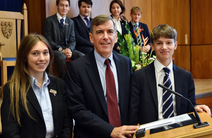 David Rutley MP with King’s School students Susie Austin, who wants to read Politics at university and Edward Johnson, who hopes to go on and study Computer Science