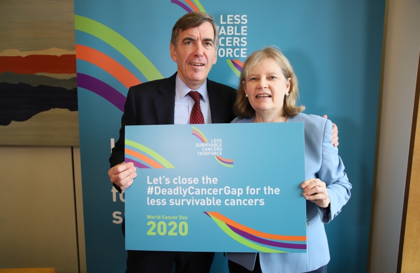 David Rutley MP with Jill Clark, a representative from Action Against Heartburn in the Less Survivable Cancers Taskforce