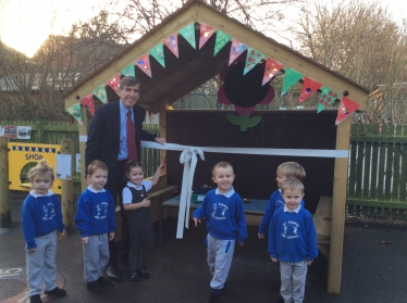 David Rutley MP opening the newly refurbished playground at St Alban's Pre School