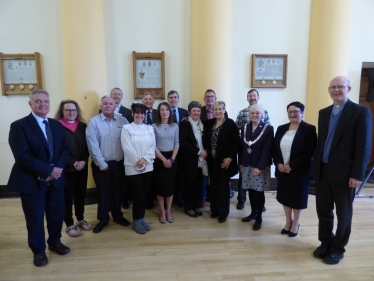 DR with l-r, David Nieman, Reverend Helen Byrne, Gary Smith, John Stephens, Louise Williamson, Pip Mosscrop, Katy Wardle, Councillor Beverley Dooley, Phil Coltman, Rhona Marshall, John Holt, Councillor Lesley Smetham, Reverend Dr Marion Tugwood, and Reverend Dr John Harries.