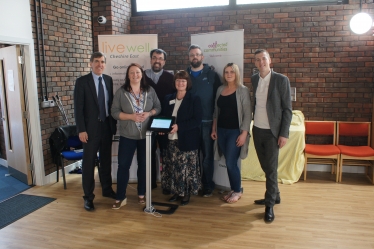 DR with, l-r, Andrea Fitton (Youth Minister), Rev Patrick Angier (Head of Ministry Team), Cllr Janet Clowes (Adult Social Care and Integration Portfolio Holder, Cheshire East Council), Lee Deeming, Laura Walmsley, and Dan Coyne (CORE Volunteer Team Members).
