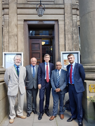 DR with, l-r, Cllr Harold Davenport (Cheshire East Councillor for Disley), Cllr Alan Kennedy (Disley Parish Councillor), Raj Chandarana (Stakeholder Manager for the Central Region of Northern Railway), and Liam Sumpter (Northern Railways’ Regional Director for the Central Region).