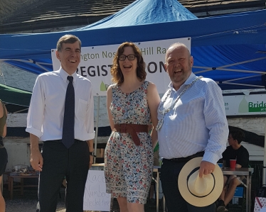 David Rutley MP with Rebecca Lea, Centre Manager at the Bridgend Centre, and Cllr Jon Weston, the Mayor of Bollington