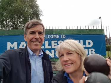David Rutley MP with Macclesfield Bowling Club President Sue Munslow