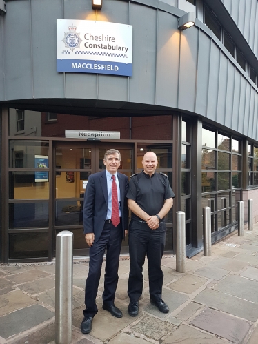 David Rutley MP with Chief Inspector Taylor outside Brunswick Street Police Station