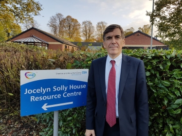 David Rutley MP outside Jocelyn Solley House in Macclesfield