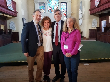 David Rutley MP with, l-r, Colin Shearer (Director of Regions of the Church Conservation Trust), Pip Hancock, (member of the Roe-naissance Trust who organised the World Eco Fashion Event) Diane Smith (Chair of the Roe-naissance Project)